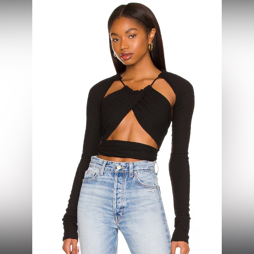 revolve GUIZIO black wrap long sleeve halter top